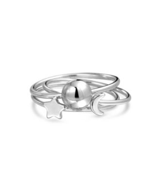 Set of 3 Minimalist Celestial Silver Sun Moon Star Knuckle Bands Ring Set