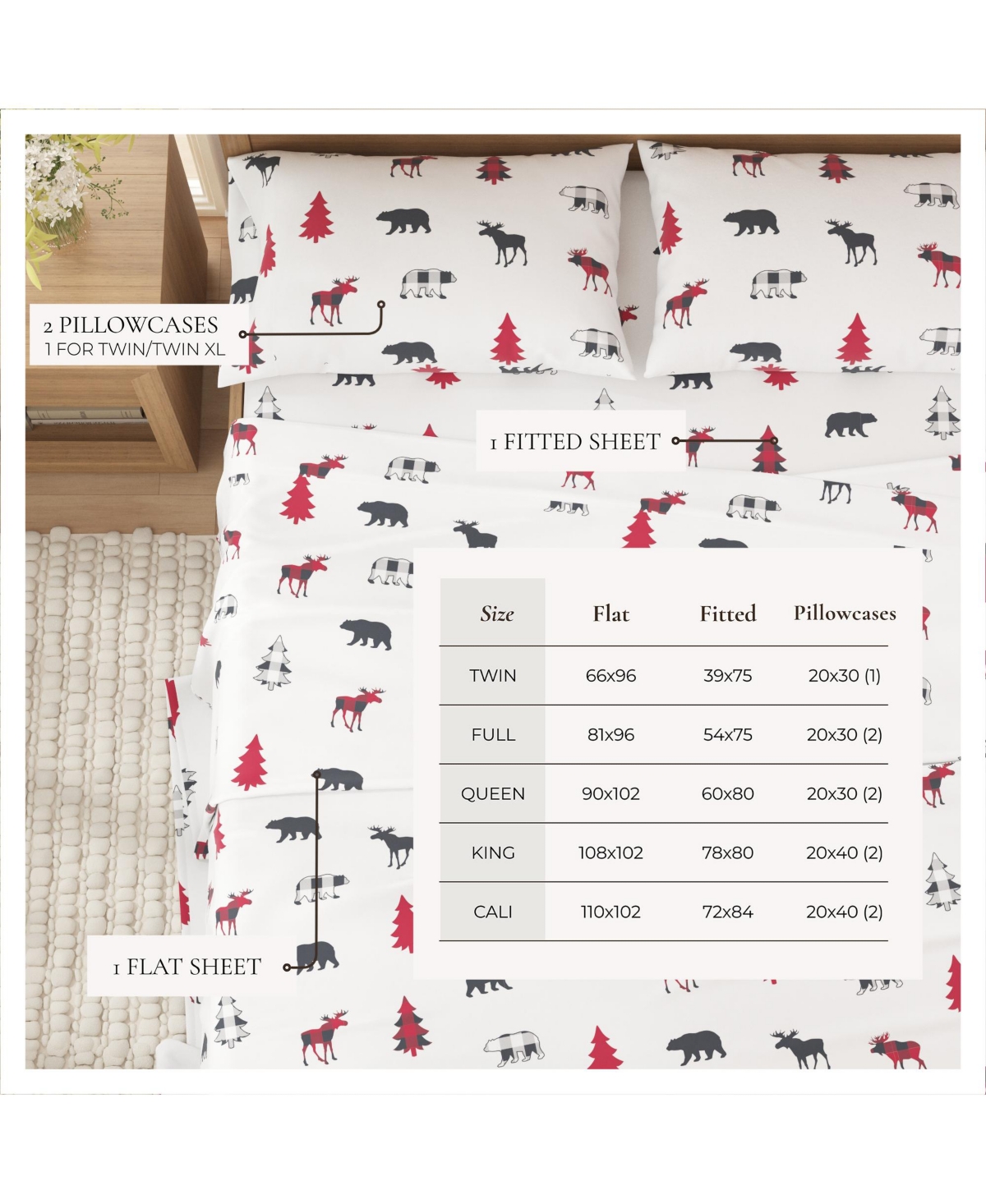 Linery & Co. Ultra-Soft Turkish Cotton Flannel Lodge Print Sheet Set