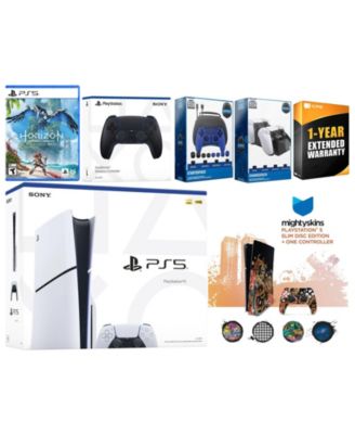 Playstation 5 Slim Disc with Horizon Forbidden West, Extra Chroma Pearl Controller, Gamer Kit, Charge Dock and MightySkins Decal Voucher + 1 Year