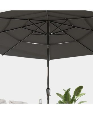 11 ft. Outdoor Patio Market Beach Umbrella with 3-Tier Vented Canopy, With 8 Heavy-Duty Ribs & Crank Tilt in Blue