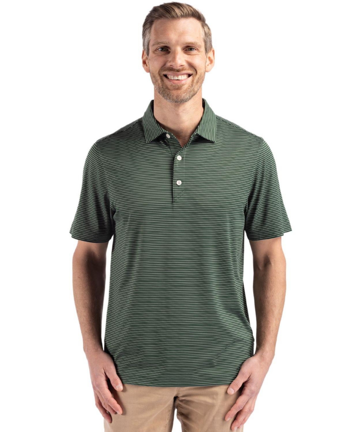 Men's Forge Eco Fine Line Stripe Stretch Recycled Polo - Hunter/white