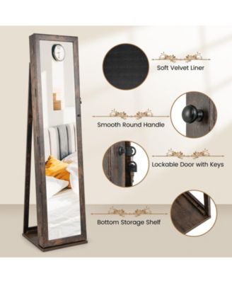 Standing Lockable Jewelry Storage Organizer with Full-Length Mirror