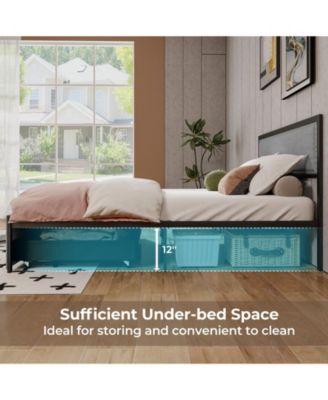 Full Size Bed Frame with LED Lights Drawer and Metal Slats-Full Size