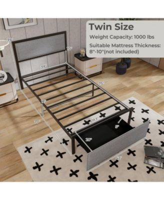 Twin Size Bed Frame with LED Lights Drawer and Metal Slats-Twin Size