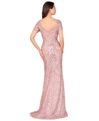 Women's Short Sleeve, Beaded Mermaid Gown