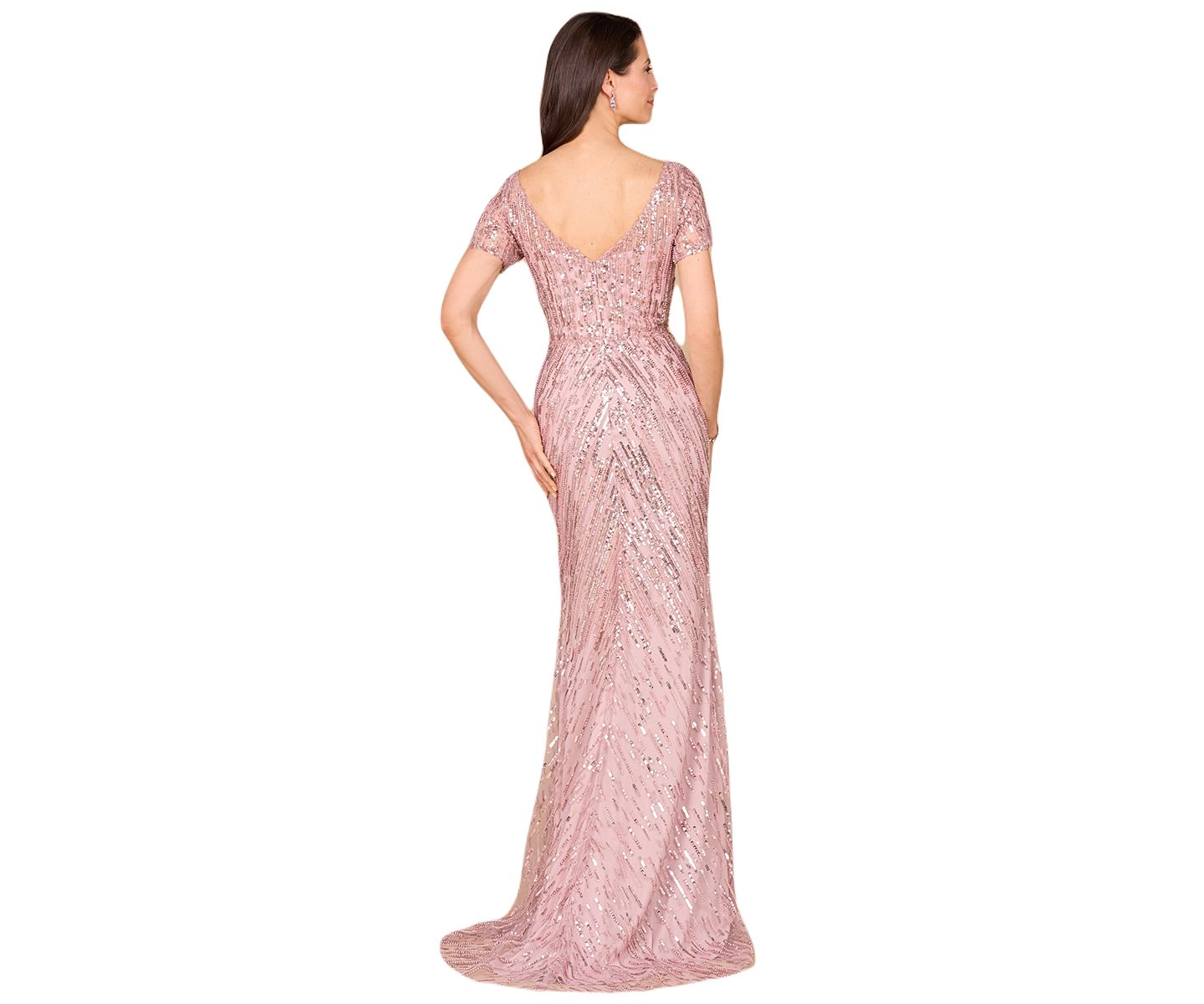 Женские платья Lara Short Sleeve, Beaded Mermaid Gown, цвет: Пыльный розовый — фото 2
