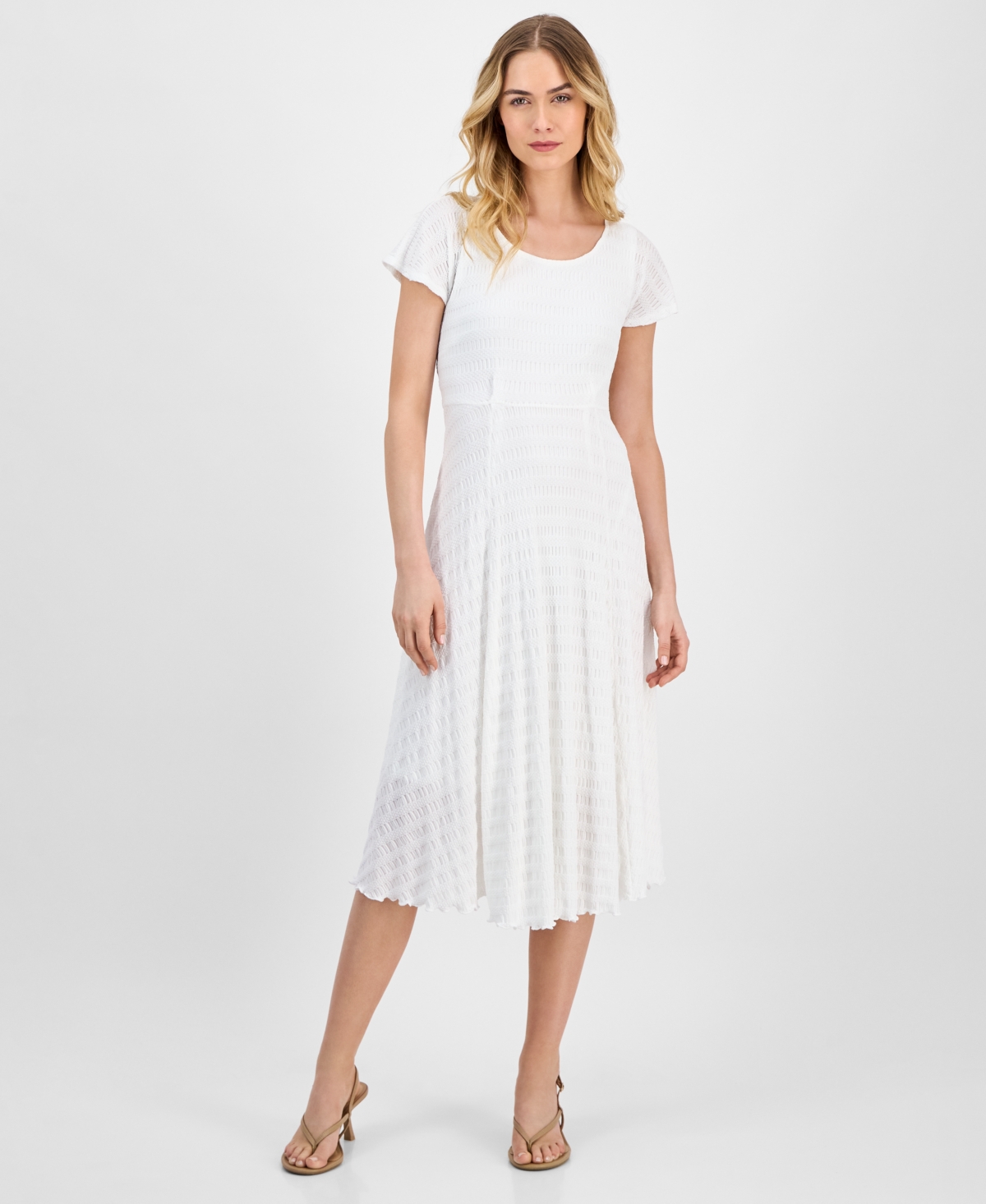 Women's Fit & Flare Tie-Front Midi Dress - White