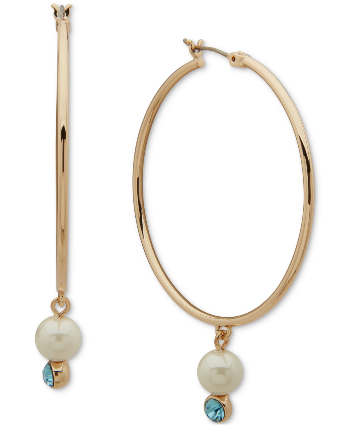 Gold-Tone Muti Stone Medium Hoop Earrings, 1.88" - Blue