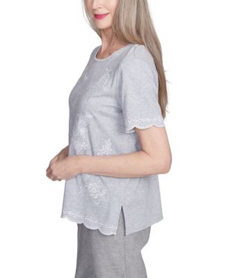 Women's Crystal Springs Embroidered Tossed Flower Crew Neck T-Shirt