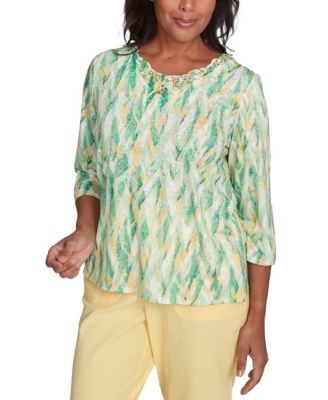 Women's Rise Shine Bright Textured Strokes Embellished Crew Neck Top