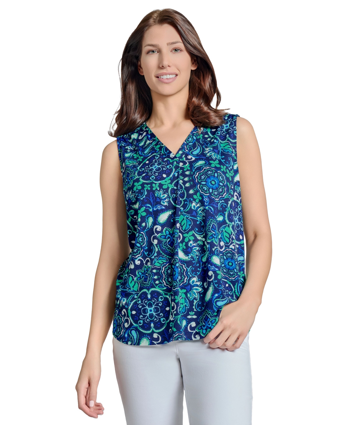 Jones New York Floral Sleeveless Shell In Pacific Navy Multi