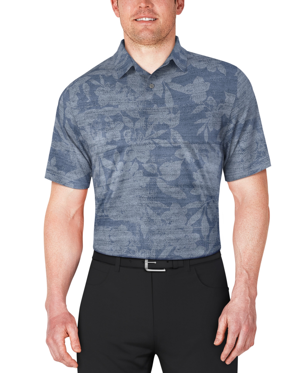 Men's Distressed Floral Print Polo Shirt - Insigna Blue