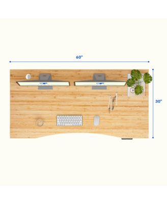 E7-COMMERCIAL 60  W Electric Adjustable Standing Desk, Curved Bamboo Top, White Frame