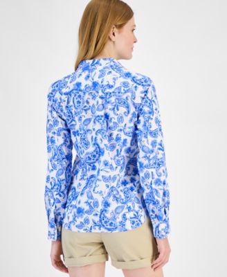 売れ筋商品|||トミー ヒルフィガー カットソー トップス レディース Women's Floral Gingham Cotton Shirt Bright White Multi Tommy Hilfiger Women's Floral Gingham Cotton Shirt - Macy's