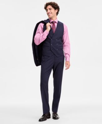 Men's Classic-Fit Pinstripe Double-Breasted Suit Separate Vest