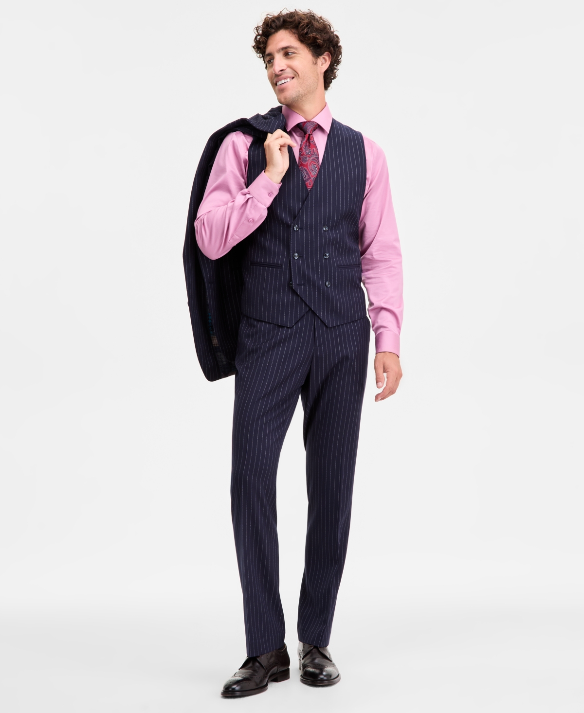 Tayion Collection Men's Classic-fit Pinstripe Double-breasted Suit Separate Vest In Blue