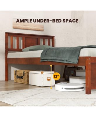 Wooden Platform Bed with Headboard and Slat Support-Twin Size