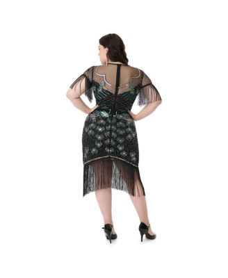 Plus Size Beaded Nadine Fringe Flapper Dress