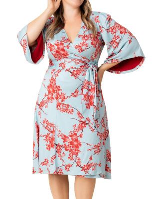 Plus Size Gemini Wrap Dress with Contrast Lined Sleeves