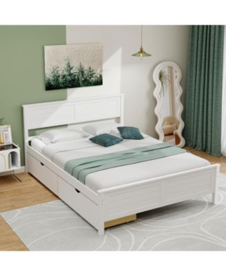 Full Size Bed Frame with Storage Drawers and Solid Wood Headboard