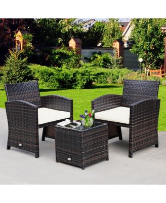 3PCS Patio Rattan Wicker Furniture Cushion Sofa Coffee Table