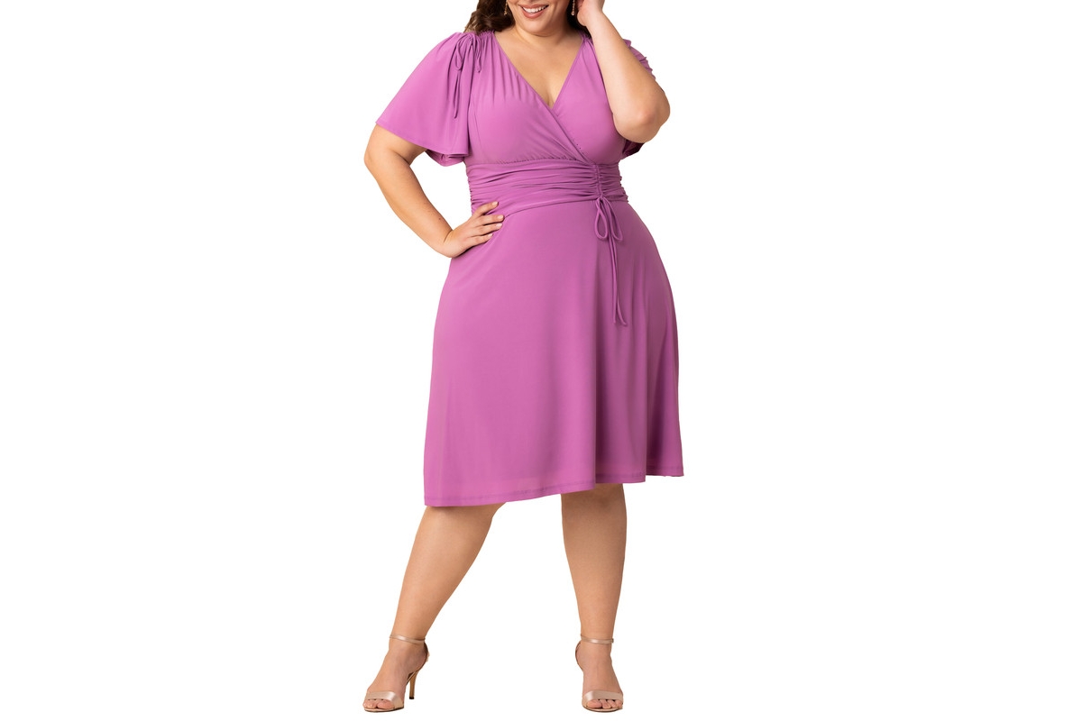 Kiyonna Plus Size Jemma Ruched Tie Dress - Lilac