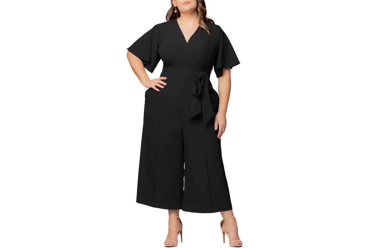 Plus Size Evelyn Cropped Wide Leg Jumpsuit - Black noir