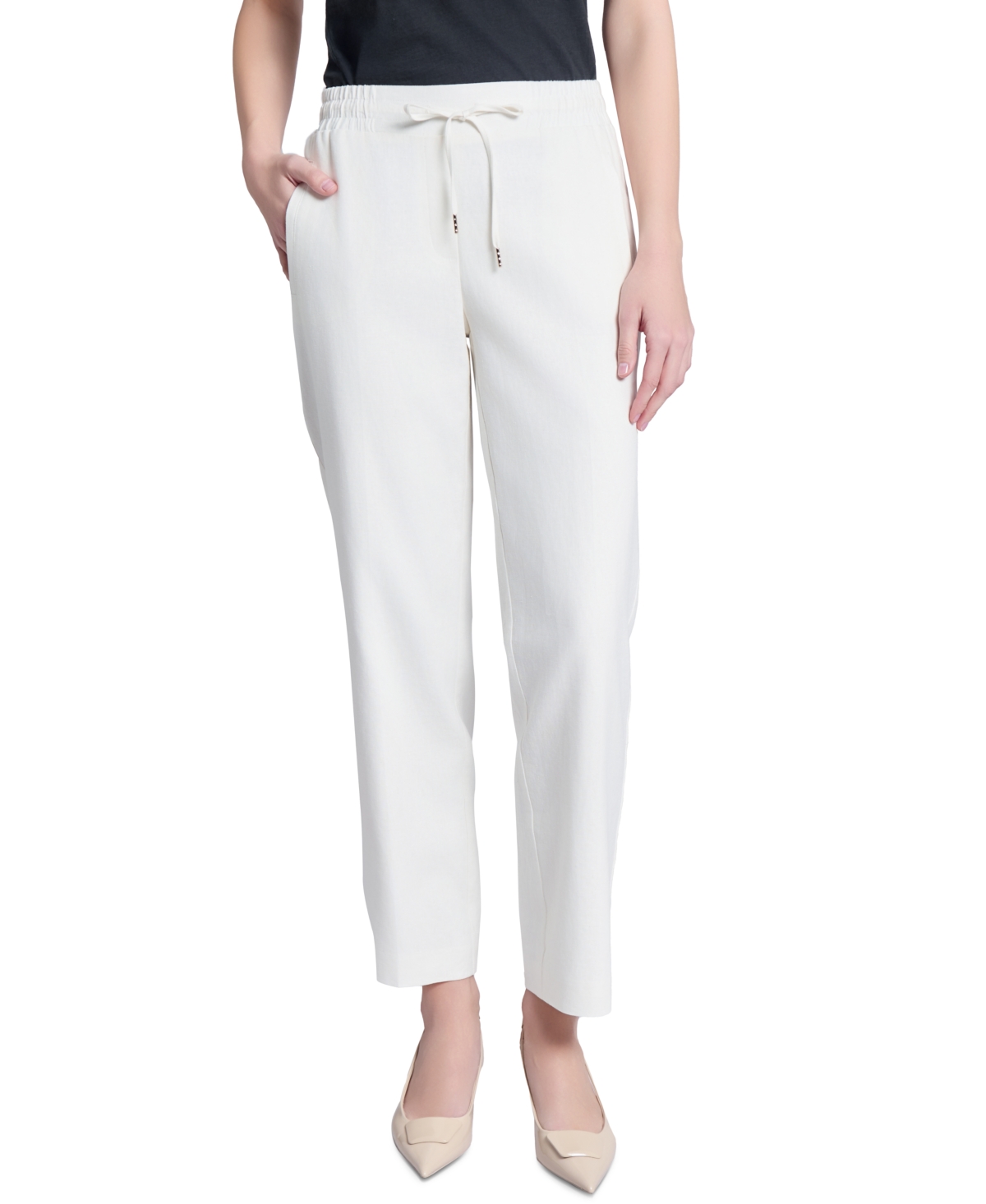 Jones New York Petite Linen-blend Pull-on Wide-leg Pants In Nyc White