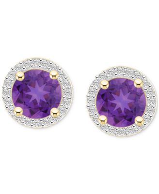 Amethyst (1-1/2 ct. t.w.) & Lab-Created White Sapphire (1/5 ct. t.w.) Halo Stud Earrings in 10k Gold (Also in Peridot)
