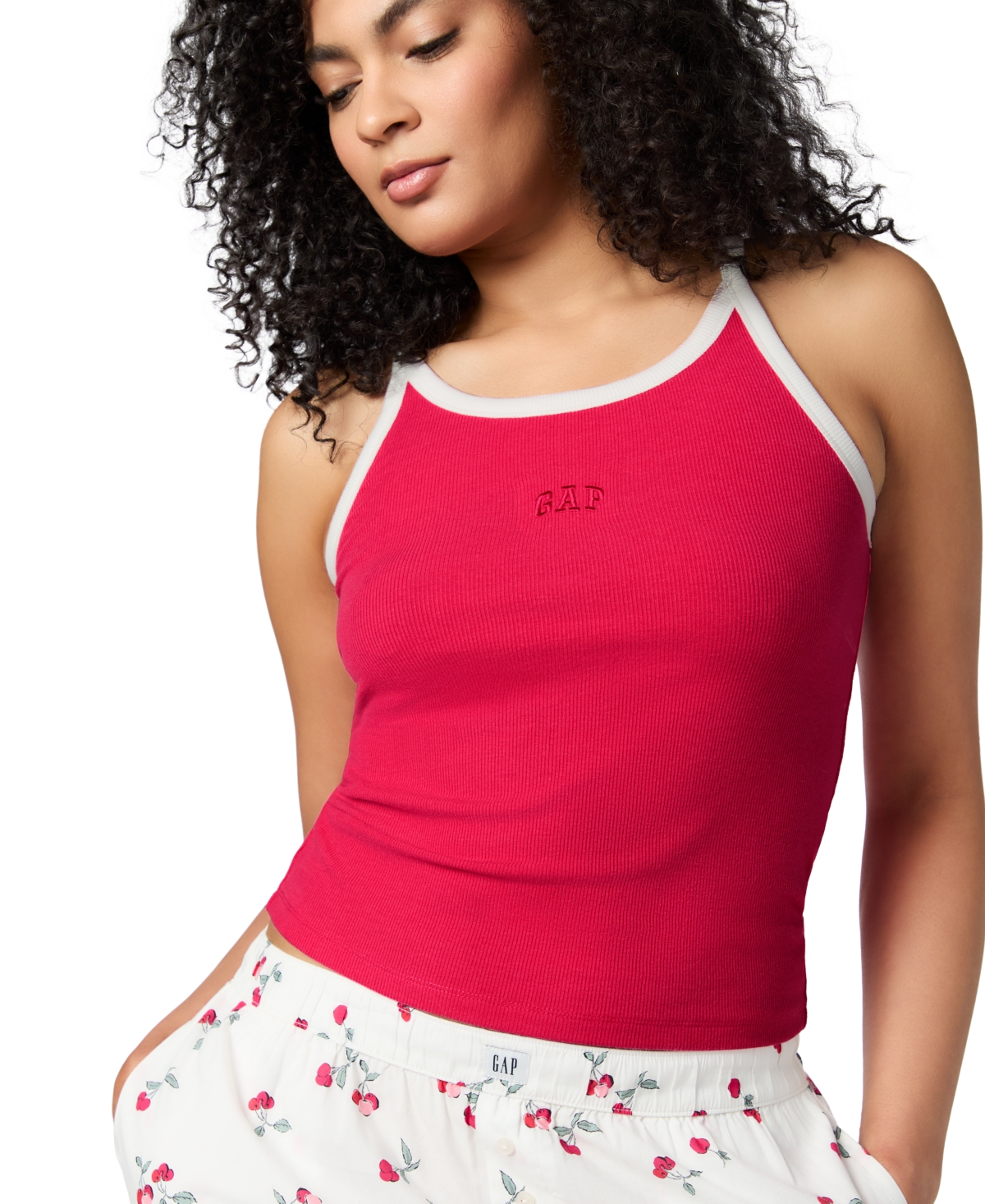 Women's Striped Halter-Neck Sleeveless Pajama Top - Raspberry Pink