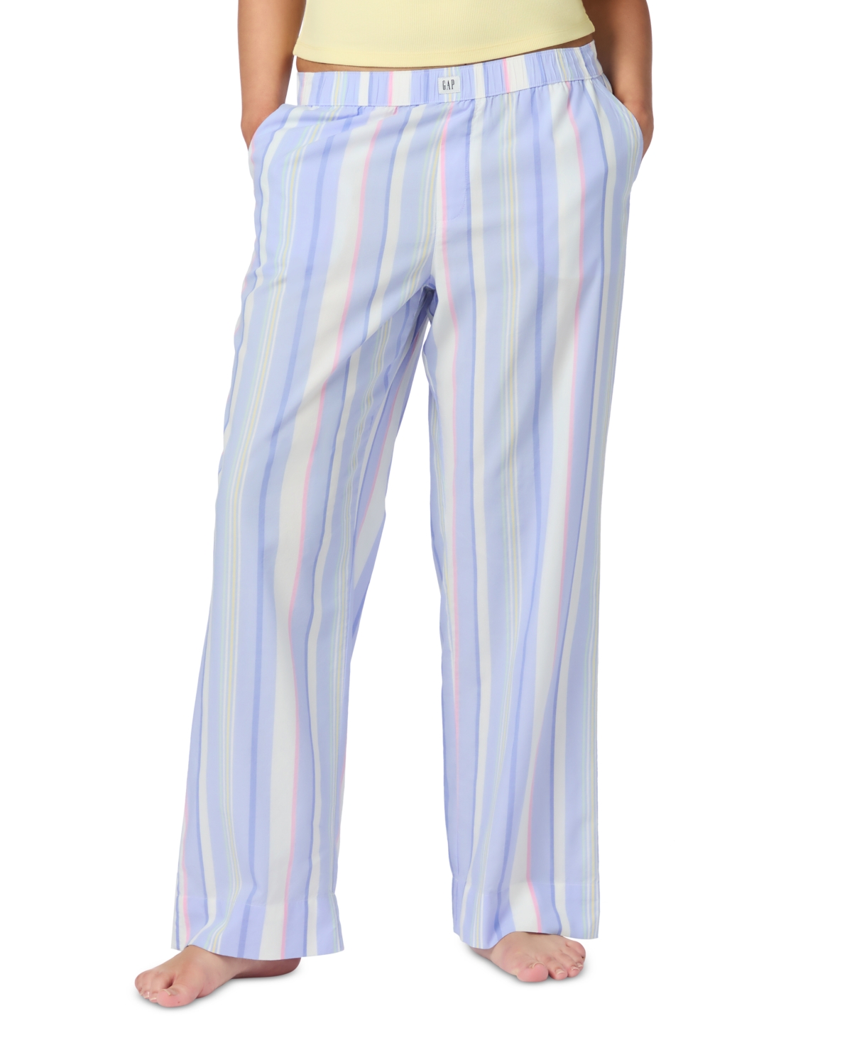 Women's Striped Poplin Pajama Pants, Exclusively at Macy's - Blue Multi Stripe