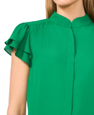 Women's Flutter-Sleeve Button-Front Blouse