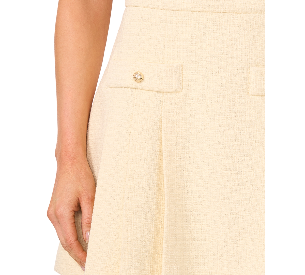 Cece Women's Tweed Pleated Mini Skirt In Lemon Drop