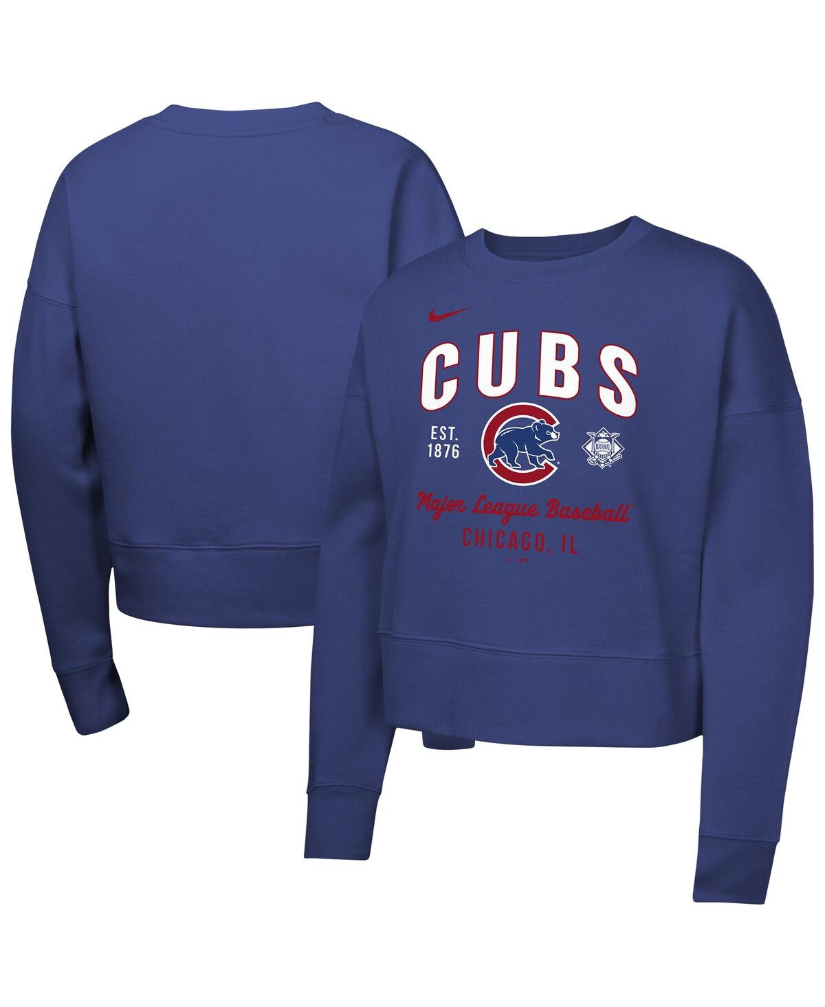 Nike Big Girls Royal Chicago Cubs Fleece Sweatshirt In Royal