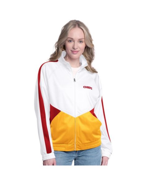Женские куртки G-III 4Her by Carl Banks Women's White/Red Kansas City Chiefs Rally Rhinestone Full-Zip Track Jacket