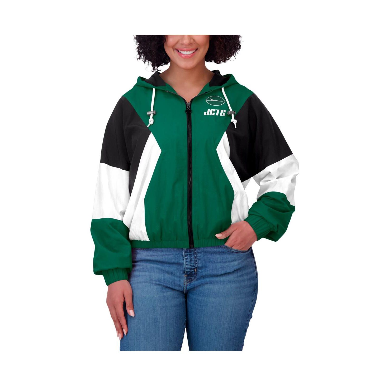 Женская куртка WEAR by Erin Andrews Green New York Jets Color Block Full-Zip Windbreaker — фото 2