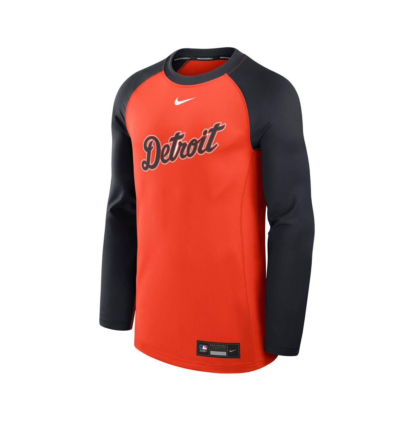 Мужская футболка Nike Orange/Navy Detroit Tigers Authentic Collection Game Time Raglan Performance Long Sleeve — фото 3