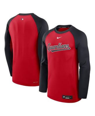 Nike - Men's Red/Navy Cleveland Guardians Authentic Collection Game Time Raglan Performance Long Sleeve T-Shirt