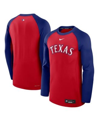 Nike - Men's Red/Royal Texas Rangers Authentic Collection Game Time Raglan Performance Long Sleeve T-Shirt