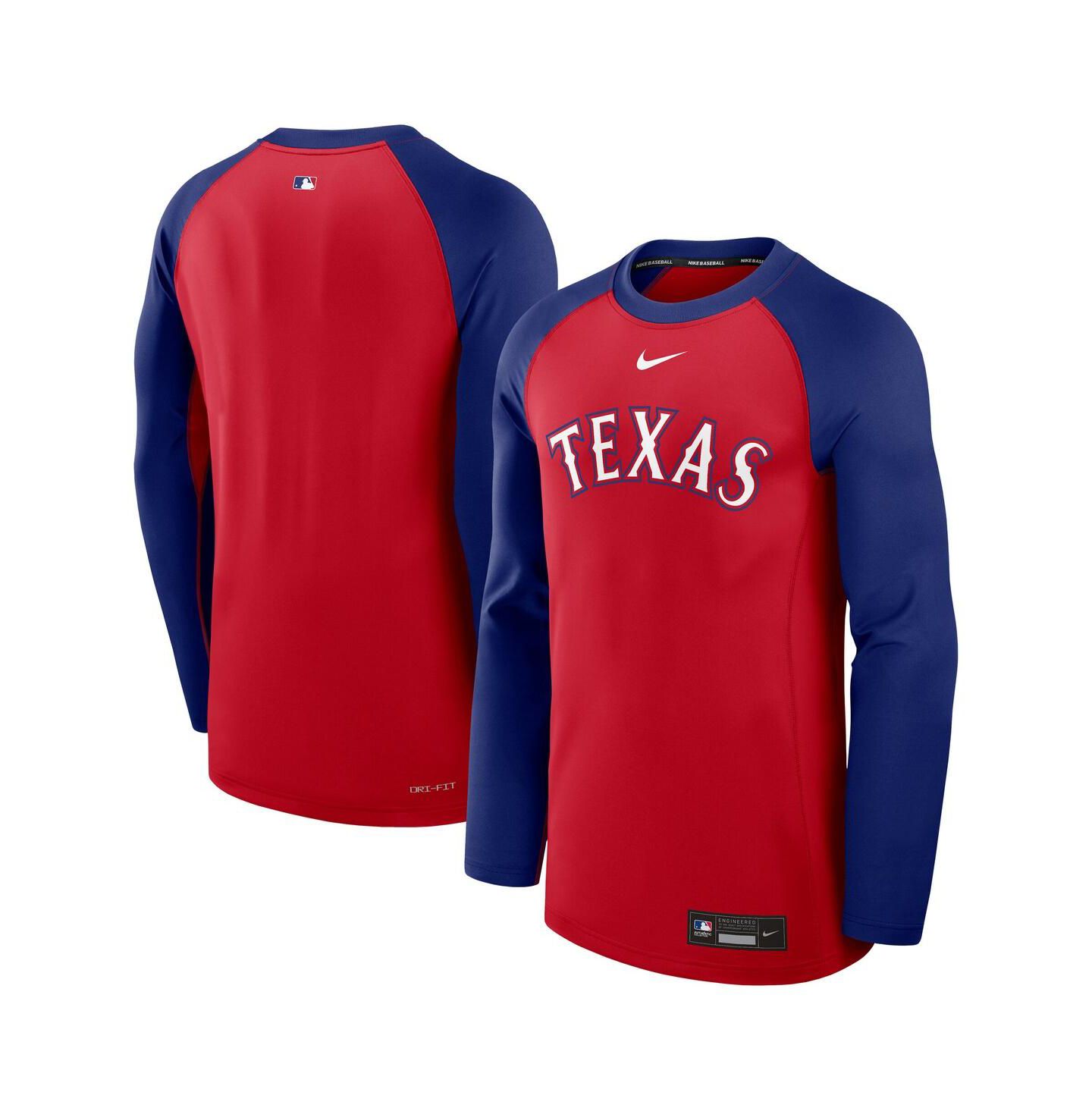 Мужская футболка Nike Red/Royal Texas Rangers Authentic Collection Game Time Raglan Performance Long Sleeve — фото 1