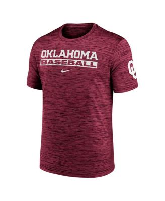 Men's Crimson Oklahoma Sooners Velocity Baseball Wordmark Stack Performance T-Shirt