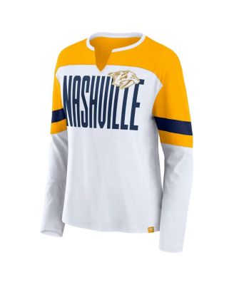 Women's White/Gold Nashville Predators Frozen Long Sleeve Notch Neck T-Shirt
