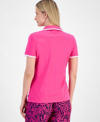 Women's Piqu&eacute;-Knit Johnny Collar Shirt