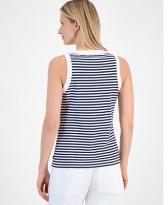 Nautica Women's Striped Button Sleeveless Sweater