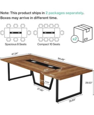 94.5-Inch Conference Table for 10 People, Industrial 8 FT Meeting Table with Two Grommets for Home Office, Studio, Business