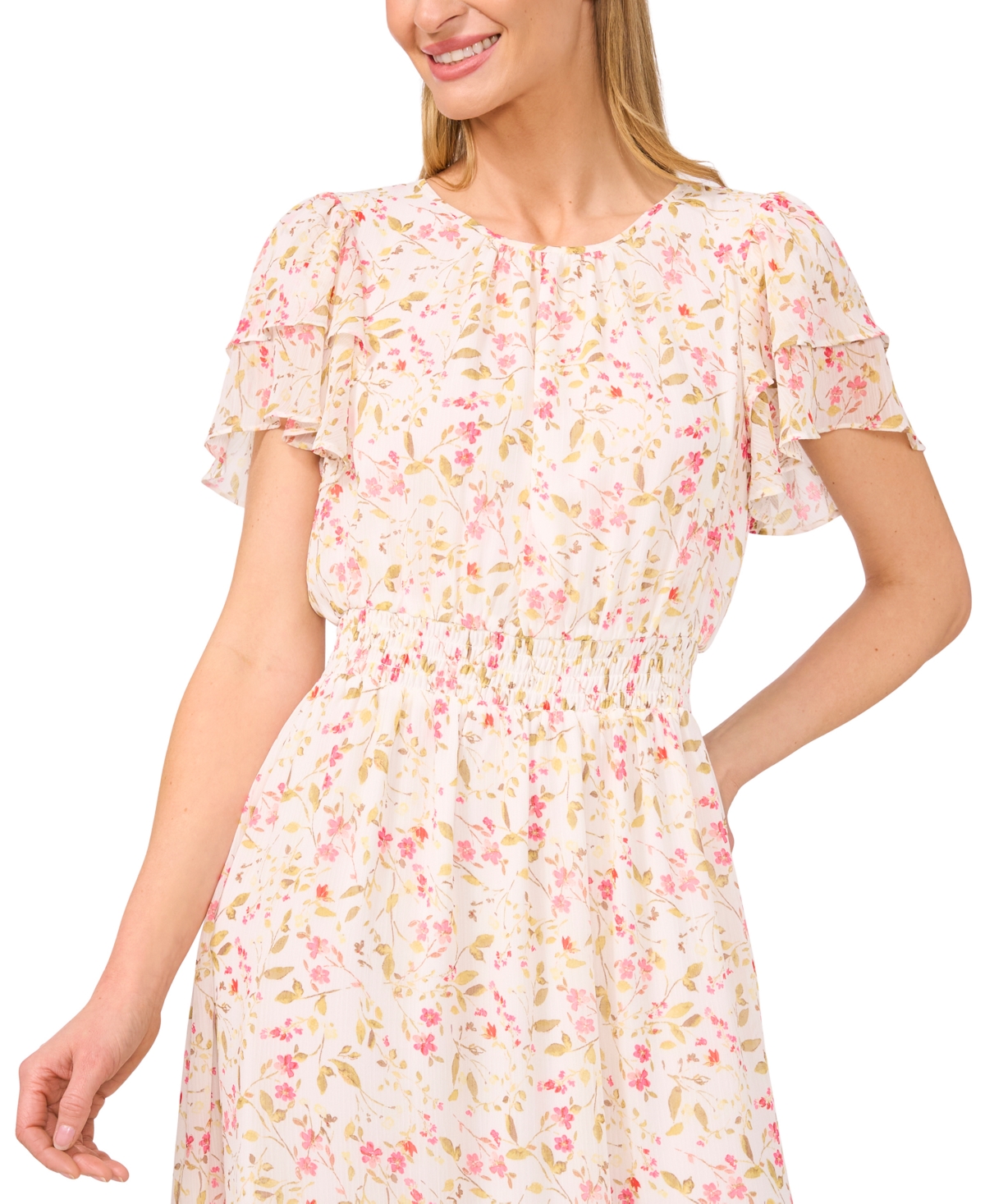 Shop Cece Women's Floral Flutter-sleeve Maxi Dress In New Ivory