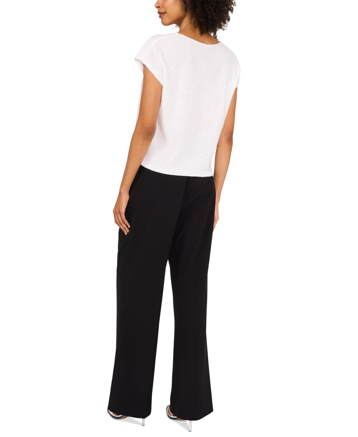 Shop Vince Camuto Women's Shine V-neck Cap-sleeve Sweater In Antique White