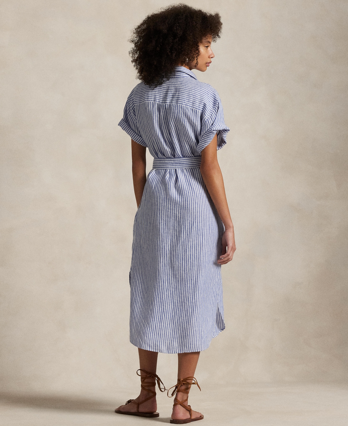 POLO RALPH LAUREN WOMEN'S STRIPED 100% LINEN SHORT-SLEEVE SHIRTDRESS 