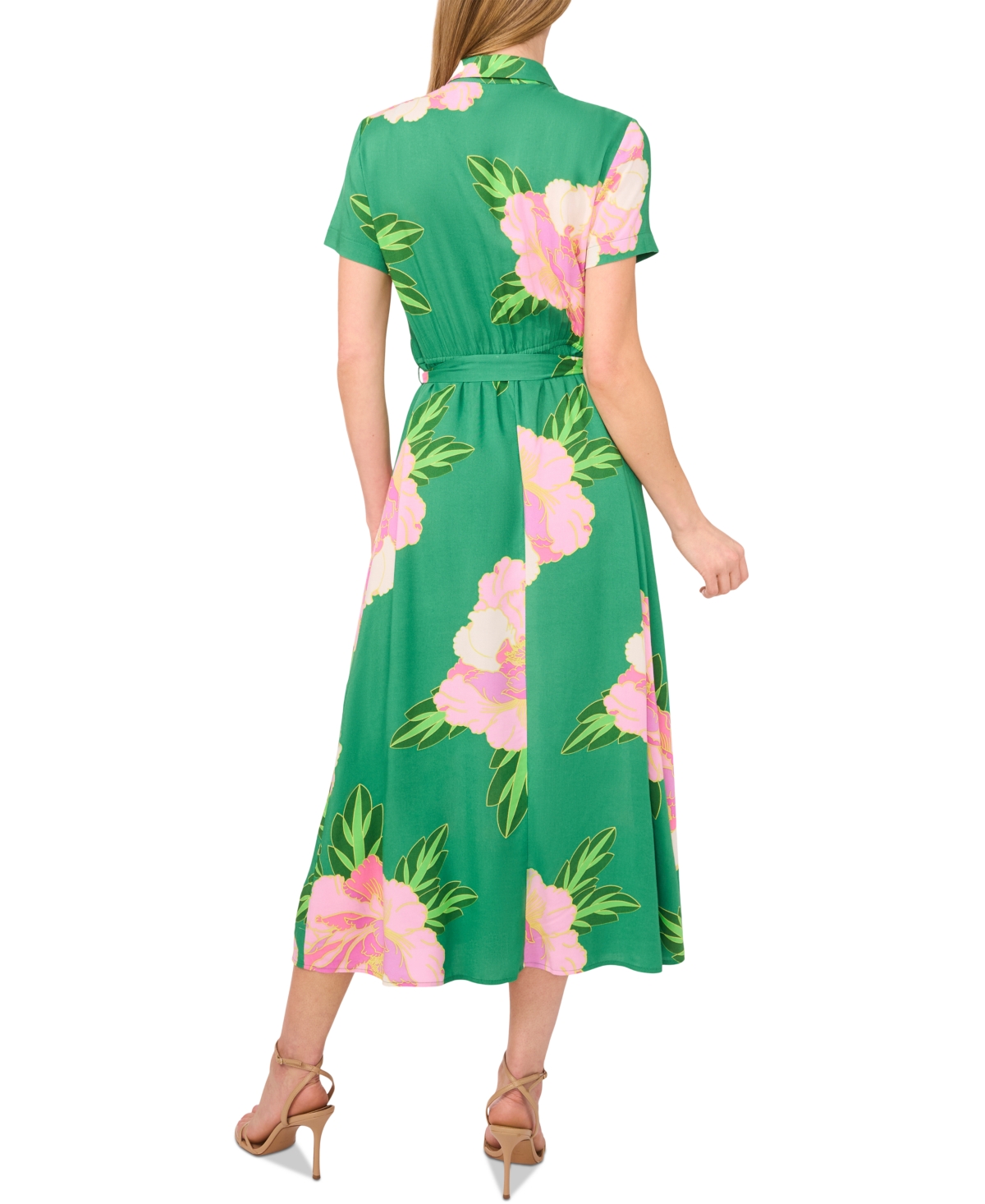 Shop Cece Women's Floral Print Button-front Midi Shirtdress In Medium Green