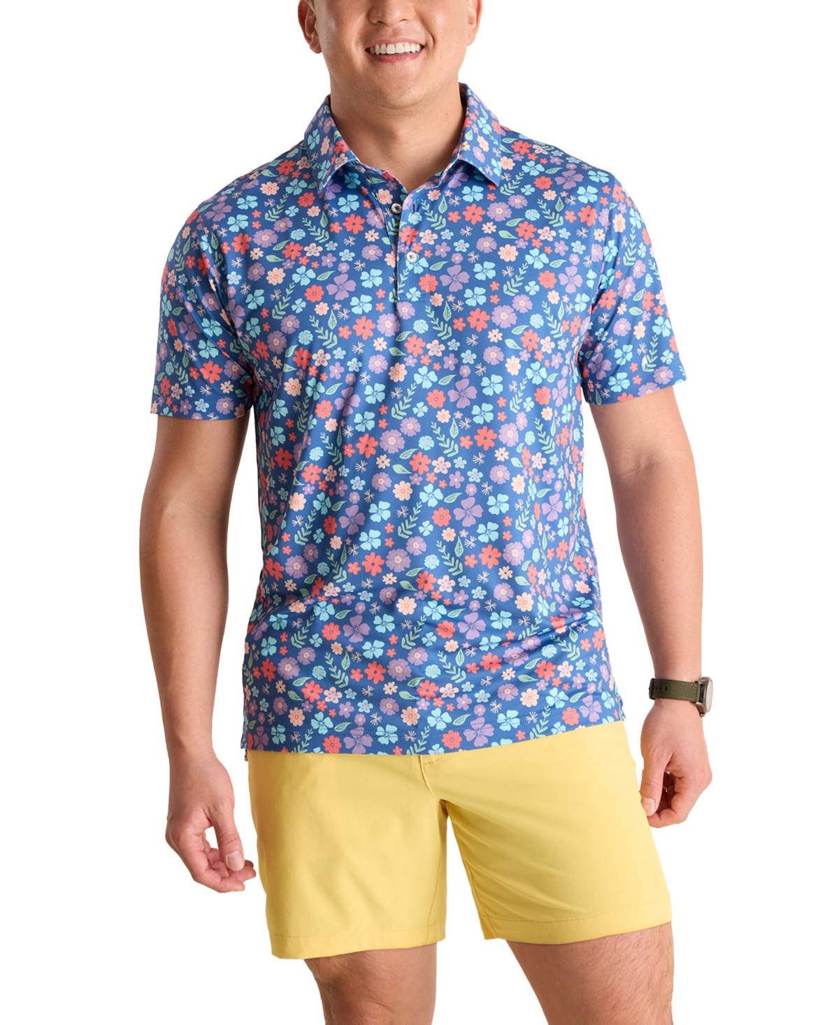 Men's The Spring Pedal Classic-Fit Printed Performance Polo Shirt - Dusty Blue